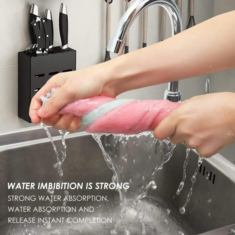 20/1pcs Microfiber Cleaning Cloths Double-layer Super Absorbent Coral Fleece Towels Non-stick Oil Dishcloths Scouring Pads Rags