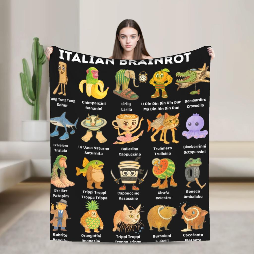 Italian Brainrot Cappuccino Assassino Fun Cappuccino Meme Blanket Soft Funny Plush Throw Blanket For Flannel Bedspread Bed Cover