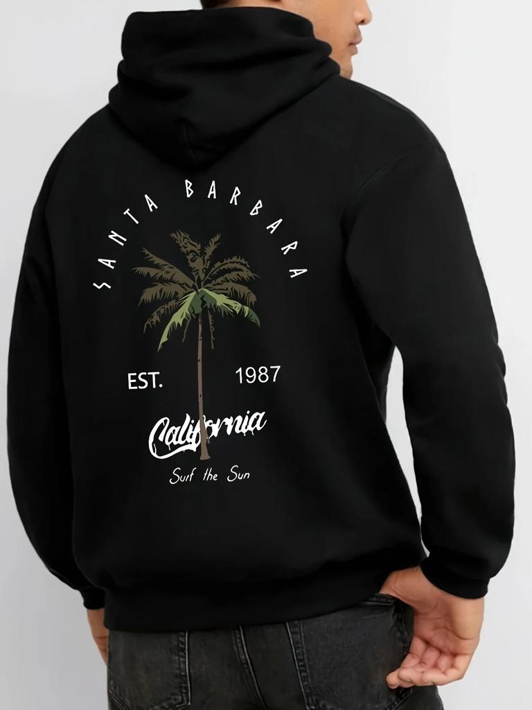 Men's Casual Tropical Palm Tree Print Hooded Sweatshirt with a Loose Fit and Pockets Comfortable Sports Top