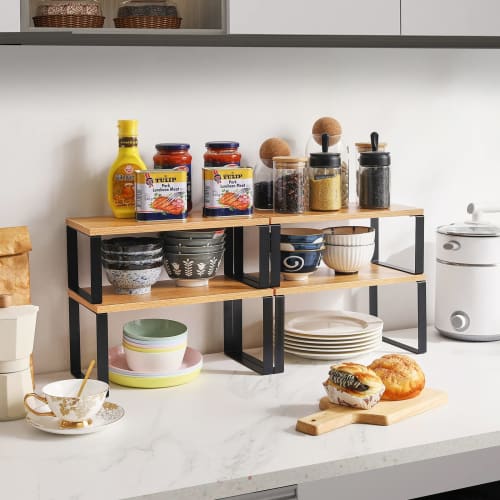 YMYNY Kitchen Rack, 2-Piece Set, Seasoning Rack/Spice Rack, Countertop Shelf, Stackable, Expandable Cabinet Storage Case for Aquariums, Cosmetics, Can