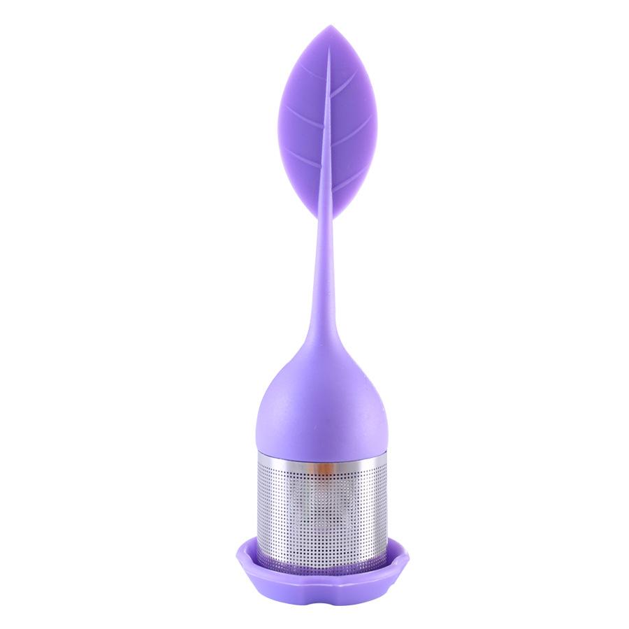 Tea Infuser Stainless Steel Fine Mesh Tea Filter with BPA-Free Silicone Leaf Handle and Drip Tray  for all Loose Leaf Tea