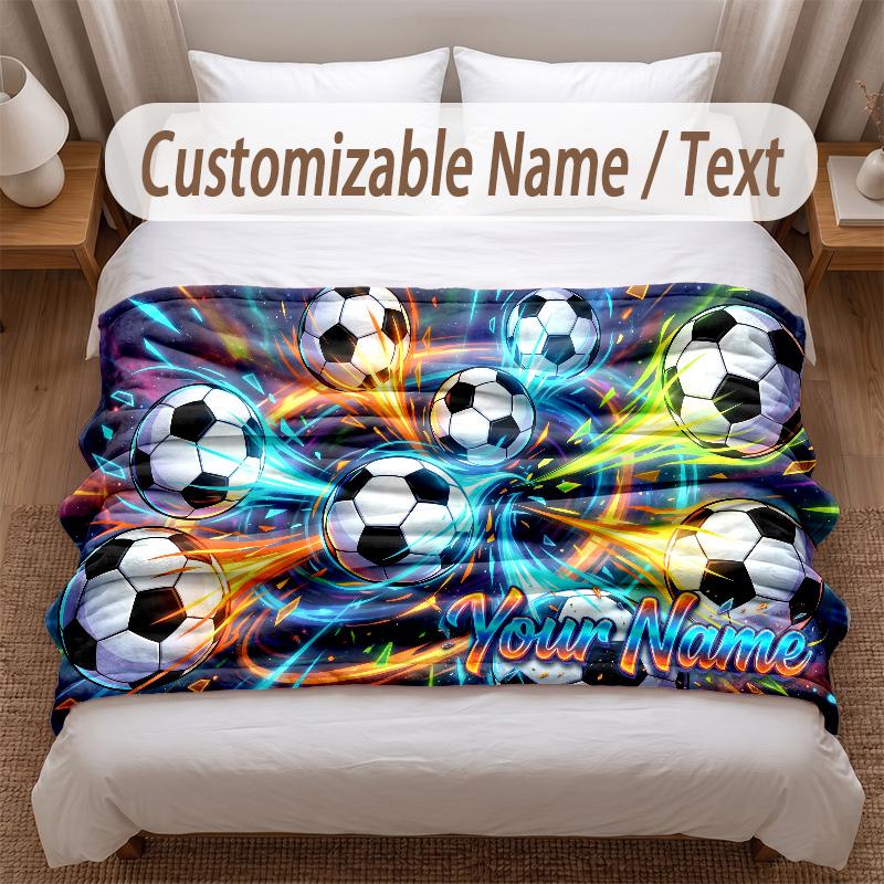 Soccer Theme Soft Blanket Personalized Custom Name Text Print Warm Blanket Home Sofa Bedroom Decor