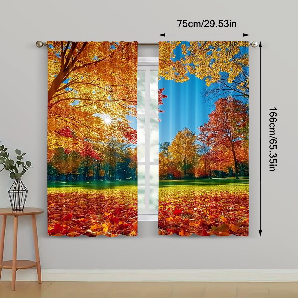 2pc,  Party Curtains Autumn Scenery Versatile Fabric,Without Electricity Party Decorations Perfect for Indoor Celebrations, Room