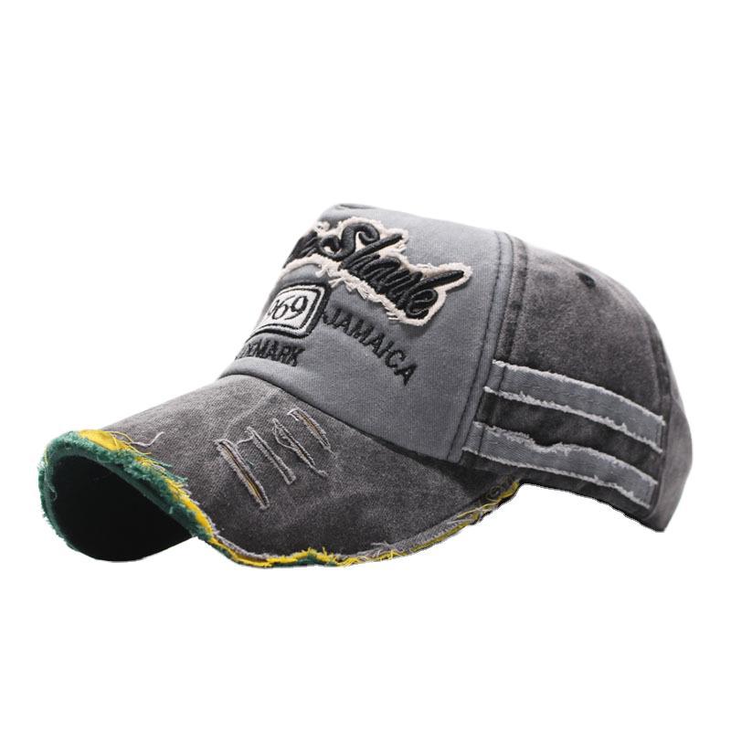 European and American style baseball cap, embroidered letter curved hat, hole-washed cap, summer sun protection