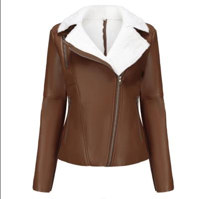 Otoño e Invierno Nuevo Chaqueta de Cuero Aterciopelado para Mujer Cálida de Manga Larga con Solapa Casual