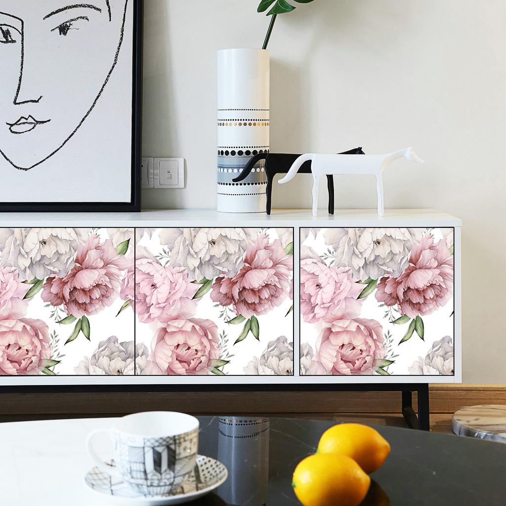 Pink Peony Blossom Floral Peel and Stick Wallpaper White Flower Self Adhesive Wallpaper Vintage Removable Contact Paper