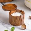 Clever Design Salt And Pepper Holder 2-Layer Bowl with Spoon Magnetic Swivel Lid Dustproof Spice Organizer Seasoning Box Rotatable Kitchen Helper for