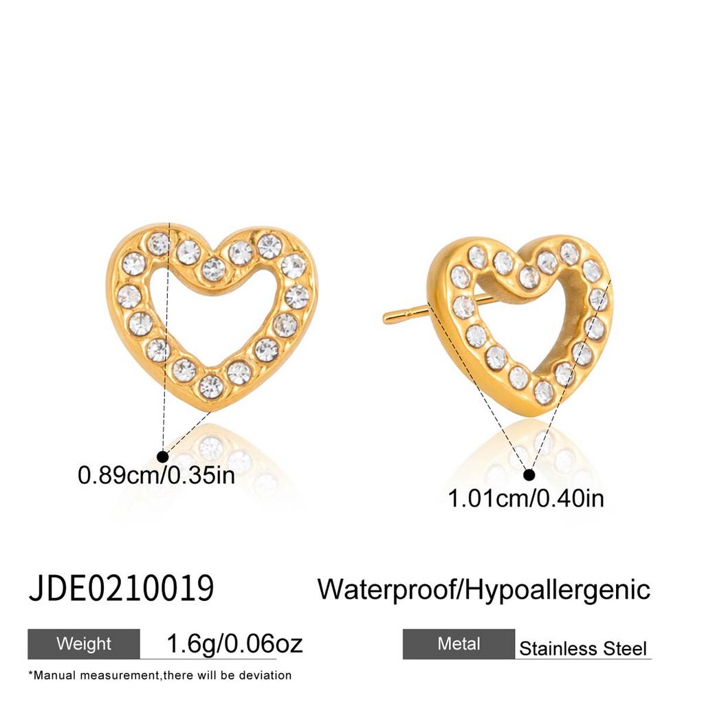 Youthway Cute Full Crystal Heart Butterfly Eye Stud Earrings For Women 18K Gold Plated Stainless Steel Earrings Fashion Jewelry