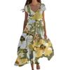 Women's Summer Fashion V-Neck Beach Long Short Sleeve Floral Printed Dresses