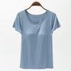 VEZFAA Women's Fashion Casual Summer Spring Solid Color Print Short Sleeve O-Neck Blouses & Shirts