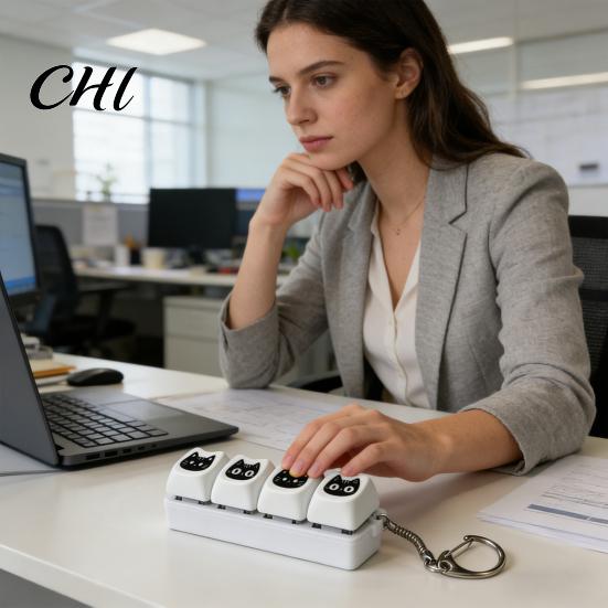 Handheld Clicker Fidget Black Cat Keyboard 4/9-Keys Anxiety Relief Finger Keychain Toy Office School Travel Decompression Button Sensory Hanging Decor