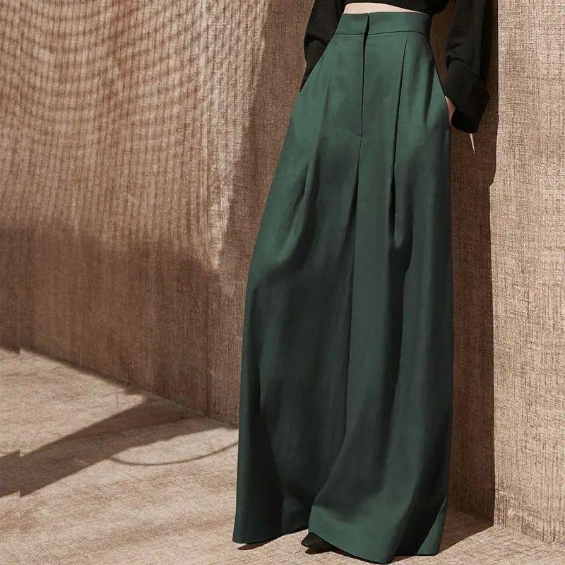 Solid Color High Waisted Drape Leg Pants Pure Color High Waist Drooping Swing Pants Female