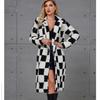 2025 New Faux Fur Coat Women's Mid To Long Black and White Checkered Women's Coat