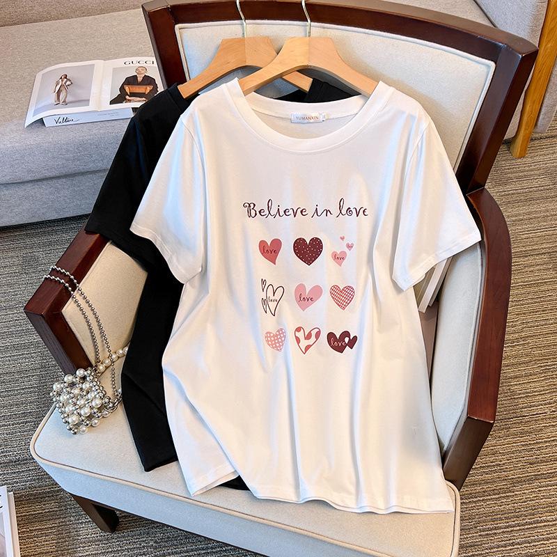Plus Size Mid-Length Loose-Fit Round Neck Short Sleeve Women s T-Shirt 2XL