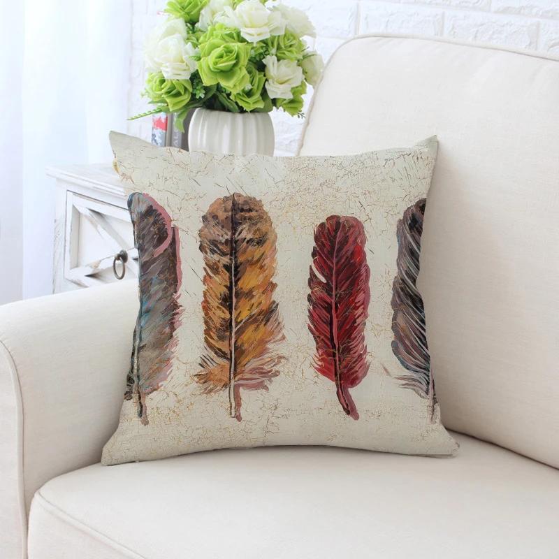 Bunte Pfauenfedern Kissenbezug Polyester Kissenbezug Dekorativ für Sofa/Auto Heimdekoration 45X45CM Dekokissenbezug