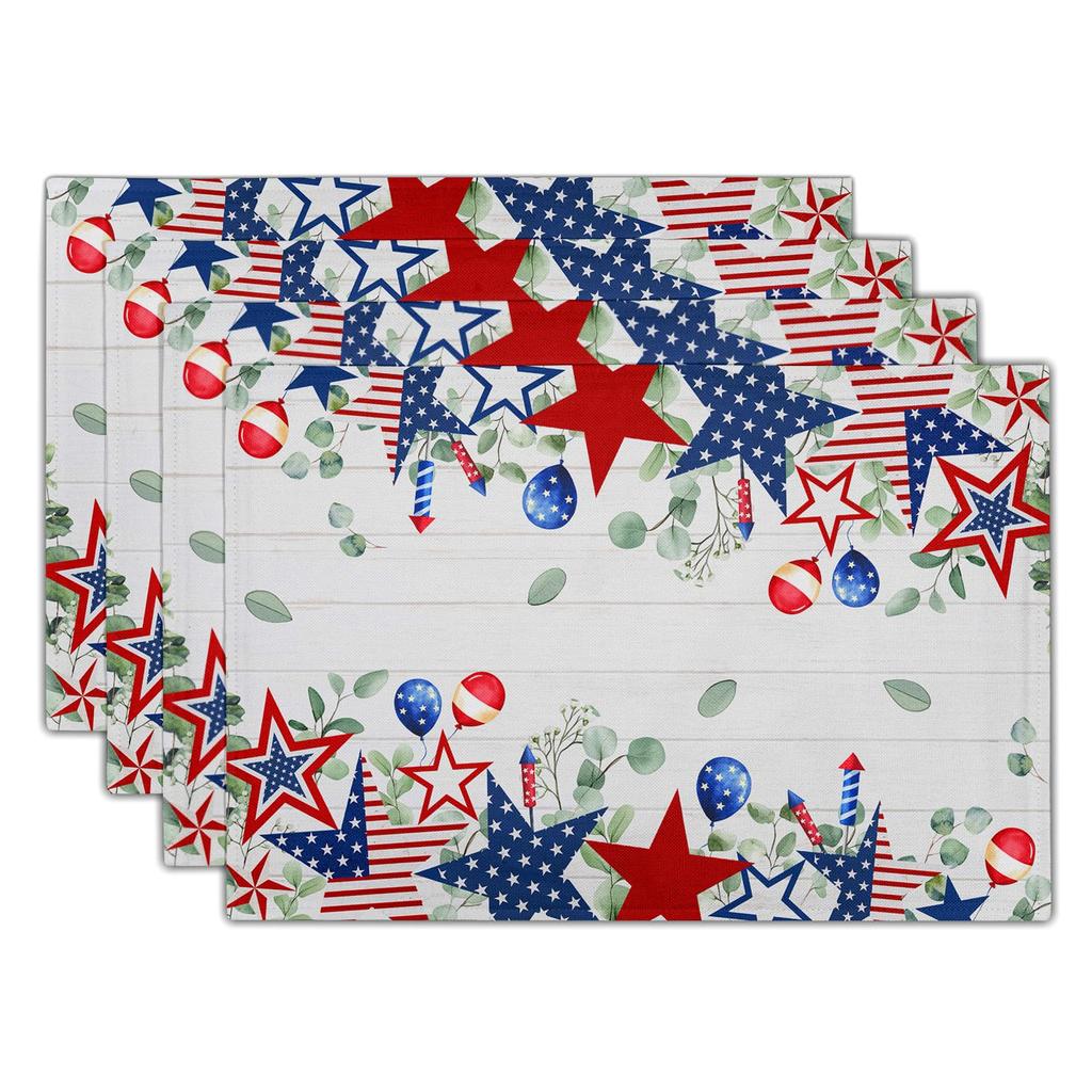 Watercolor Floral Placemats Set of 4 Blue Yellow Poppy Flowers Washable Non-Slip Heat Resistant 12×18 Inch Spring Summer Seasonal Linen Fabric Table M