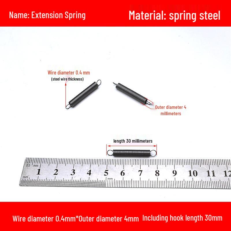 Micro Precision Extension Tension Spring Set with Hooks, 0.4mm Wire Diameter, 3-5mm Outer Diameter