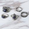 5Pcs/Set Bohemian Vintage Blue Stone Alloy Finger Ring Women Charming Jewelry