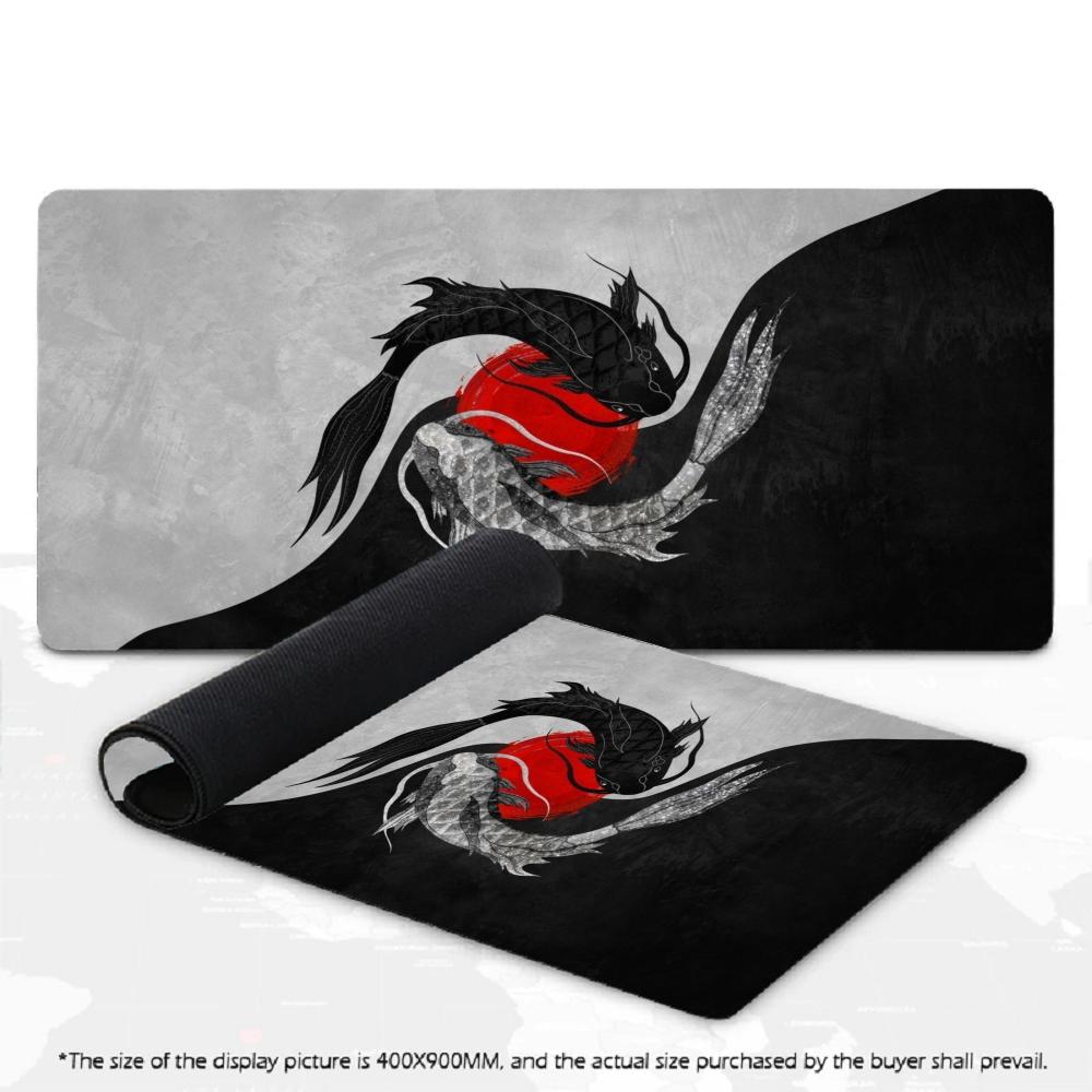 Japanese Yin Yang Koi Fish XXL Large Mouse Pad Ink Wash Cherry Blossom Desk Mat Non-Slip Rubber for Gaming Office Home Desktop