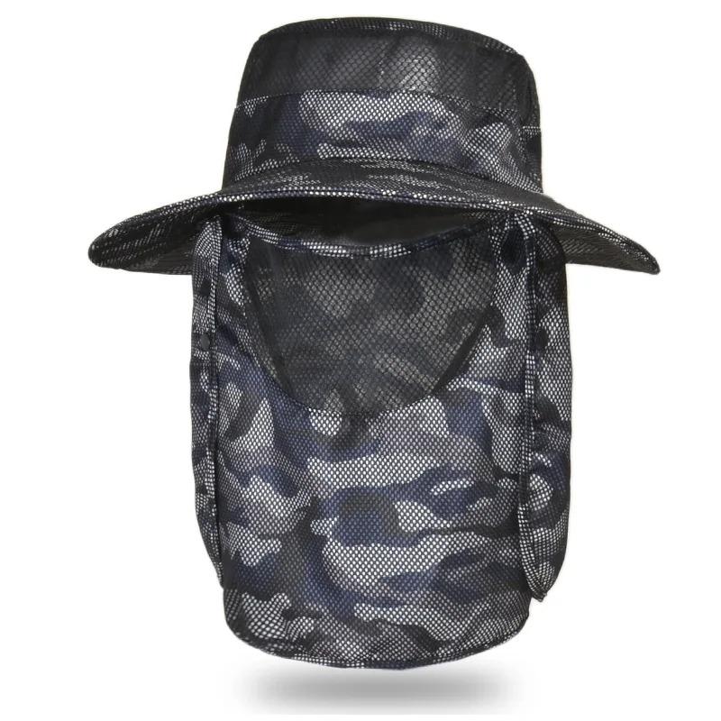 

Men s Summer Outdoor Breathable Fishing Hat,Polyester Fabric Neck Shade Sun Protection Sporty Design,For Men Fishing Casual Wear темно-синий