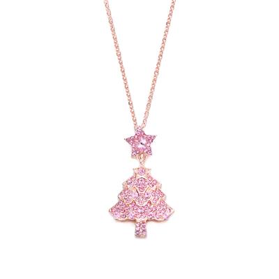 Exquisite Pink Rhinestones Christmas Tree Pendant Necklaces for Women Girl Snowflake Necklaces New Year's Jewelry Gift