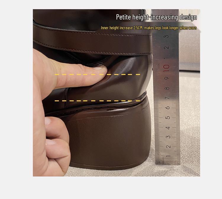 Women's Chunky Heel Over-the-Knee Slouchy Boots with Buckle and Fold-Down Collar