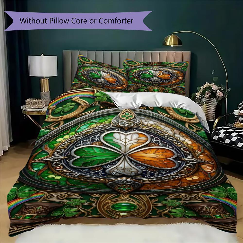 St.Patrick's Day Pattern Bedding Uilt Set Uilt Cover Pillowcase Home Decoration Birthday Gift (1 * Duvet Cover + 2 * Pillowcase Without Core)82
