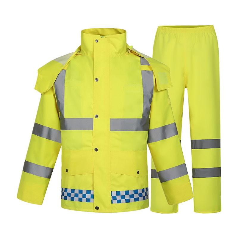 1 High Visibility Reflective Rain Suit Motorcycle Riders Adult Waterproof Oxford Fabric Patrol Jacket Pants Set Fluorescent