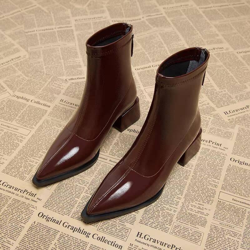 Fashion Women Ankle High Heels Chelsea Boots Pointed Toe Shoes  Designer Pumps Winter 2024 New Brand Shoes Women Motorcycle Boots