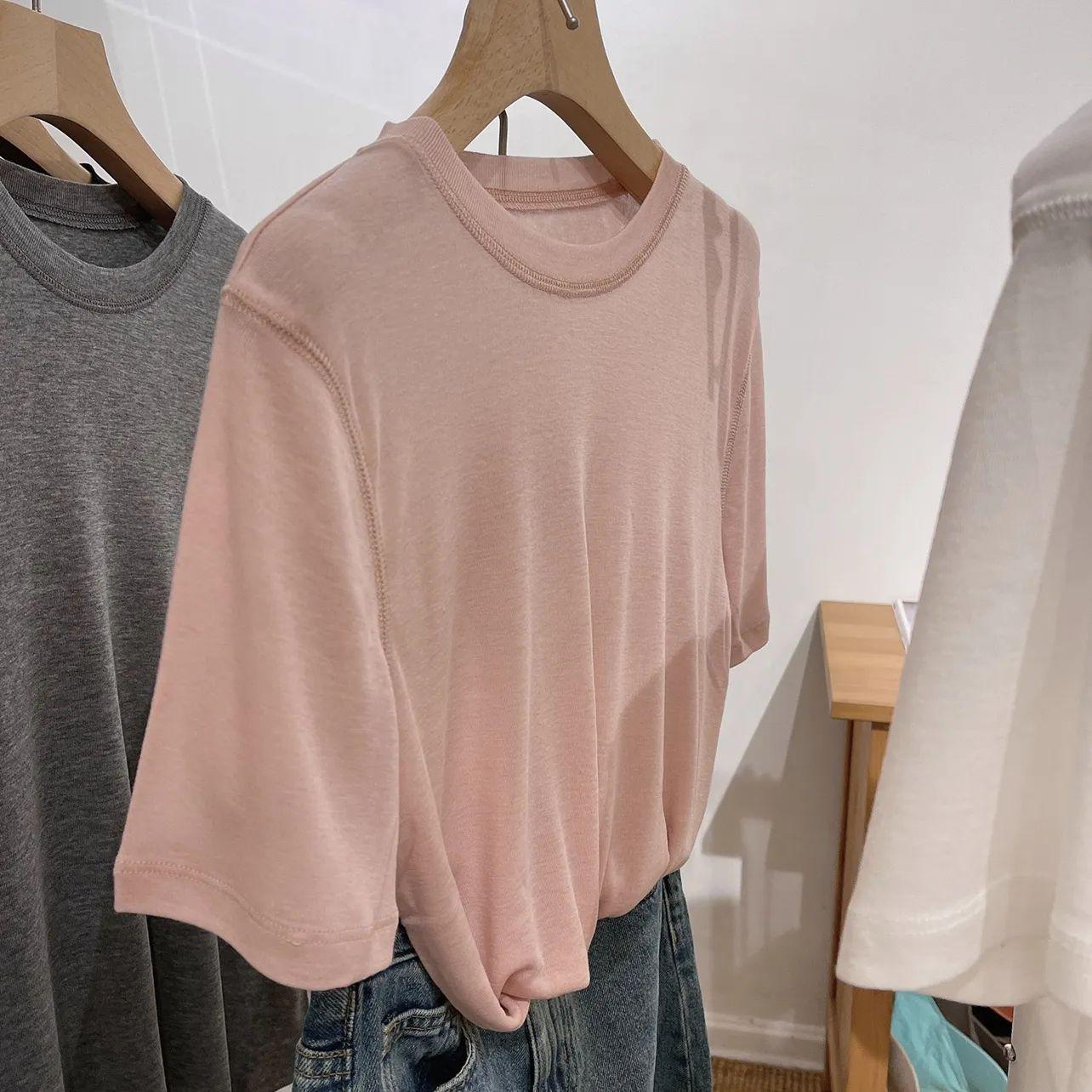 

Брендовая Скидка Летняя Мягкая Прозрачная Футболка с Круглым Вырезом и Коротким Рукавом для Женщин XL (115-130 jin)