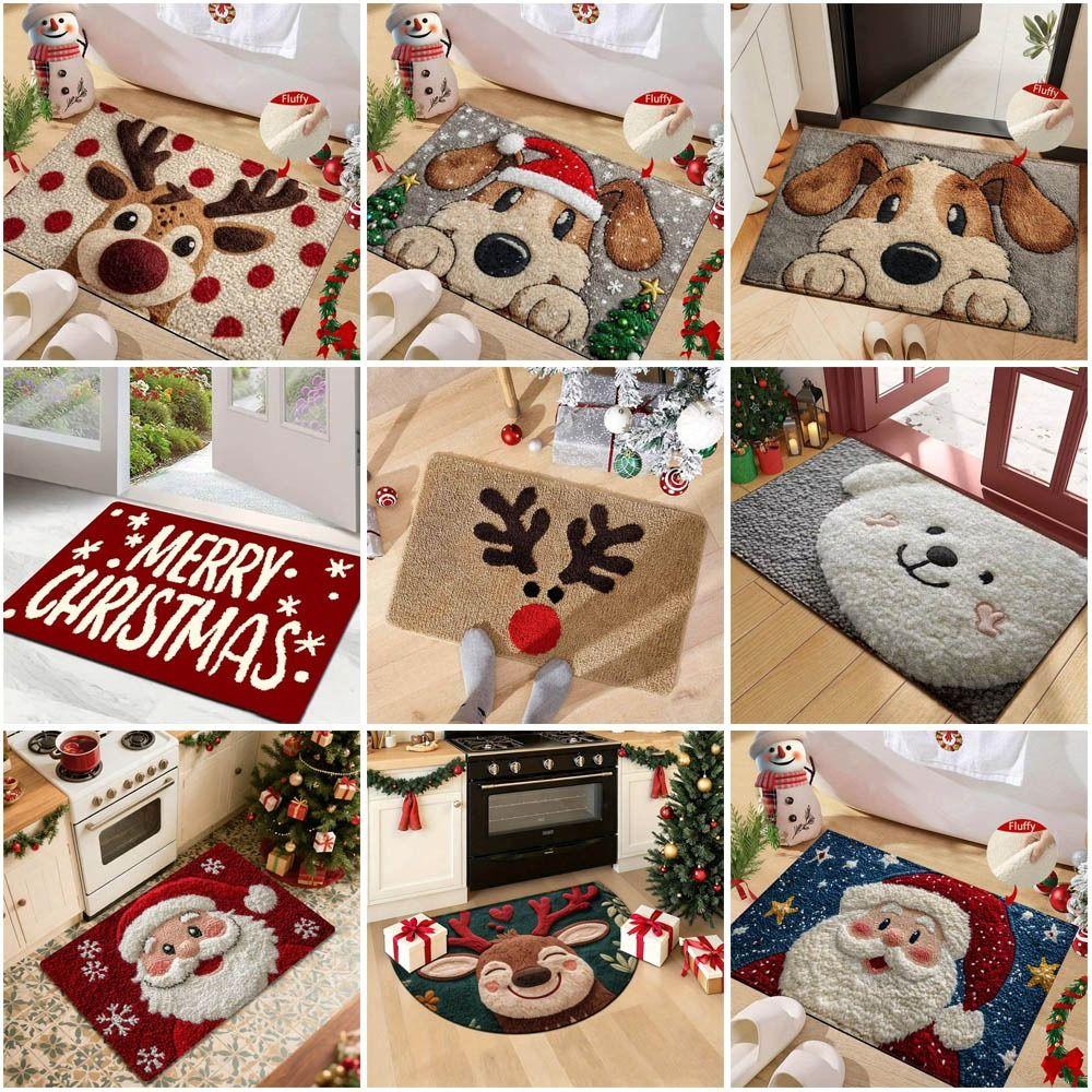 Water-absorbing Christmas Door Mat Gingerbread Man Pattern Santa Claus Design Anti-slip Pad Christmas Decor Foot Mat Home Decor