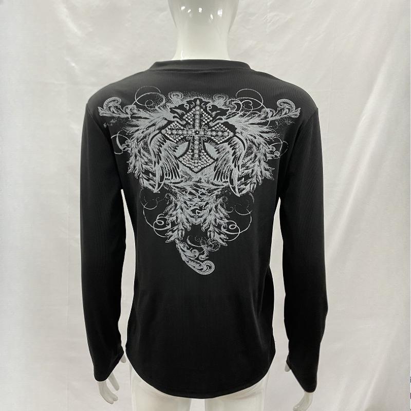 Y2K Spicy Girl Printed Long Sleeved Round Neck Slim Fit Top