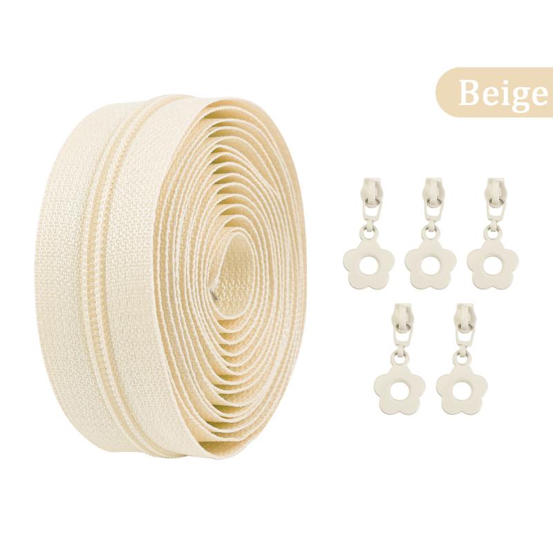 1 Set = 2.0 Meters Zipper + 5 Zipper Heads,Nylon Zippers Tapes Home Sewing Diy Replacement Zipper Repair Kit Garment Accessories A