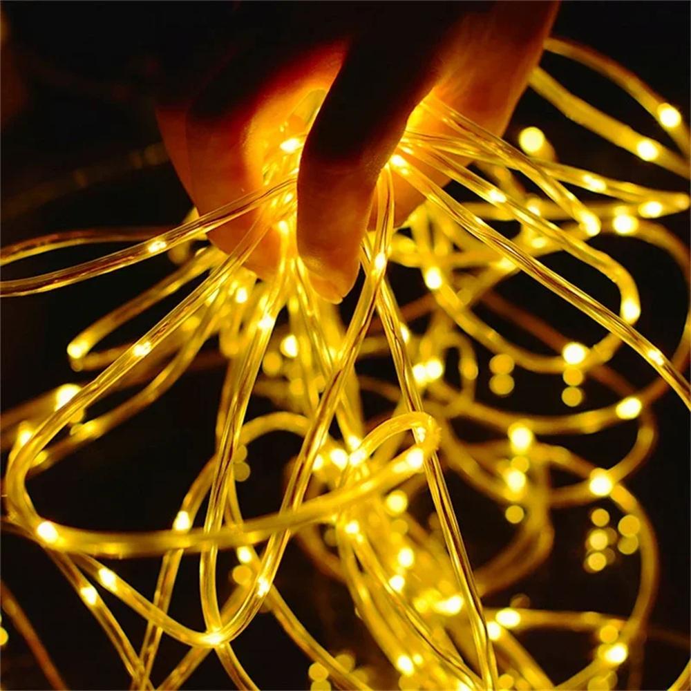 1pc Solar LED String Light 100/200/300 LED Tube Rope String Lights With 8 Modes Outdoor Waterproof For Home Garden Walkway Dceor