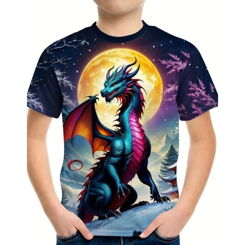 Dziecięca koszulka z nadrukiem 3D Dragon T-shirty dziecięce Topy z okrągłym dekoltem T-shirt z kreskówkowym zwierzęciem T-shirt z krótkim rękawem dla chłopca