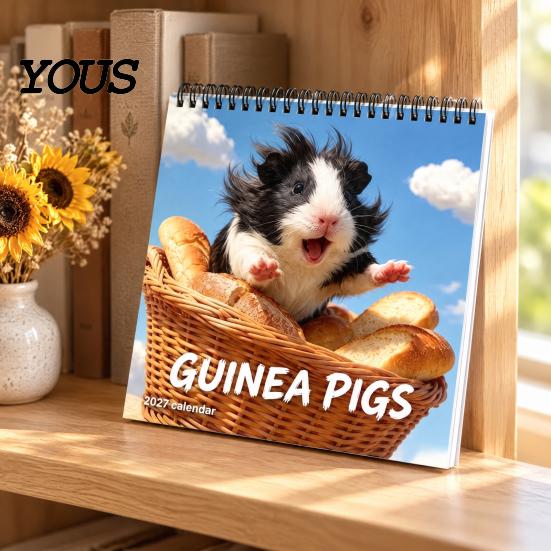 Daily Task Scheduling Book Guinea Pig Calendar 2027, 12-Month Cute Pet Wall Planner with Spiral Thick Paper Desk Binding, for Home Office, Gift Lovers