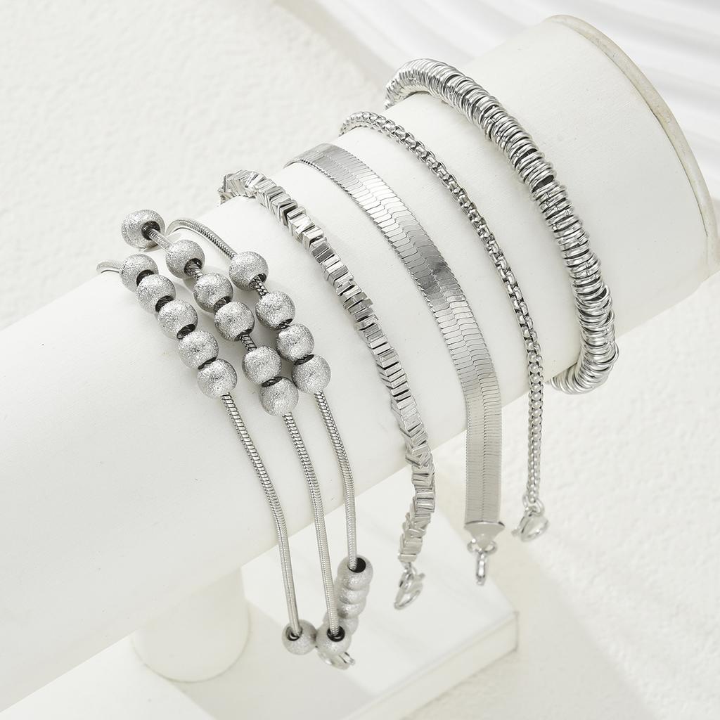 7Pcs Crushed Bead Stackable Bracelet Set for Women Trendy Mixed Texture Fragmented Bead Chain Fashion Daily Wear Jewelry Gifts