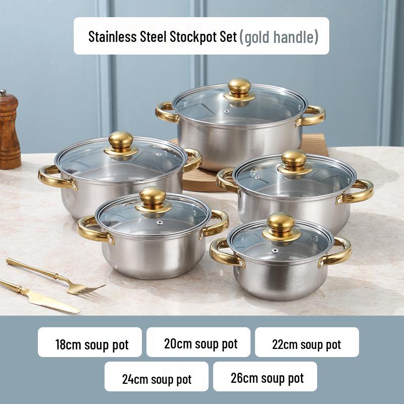 

Набор посуды из нержавеющей стали золотого цвета, 10 предметов: Многофункциональный набор кастрюль и сотейников в подарок
