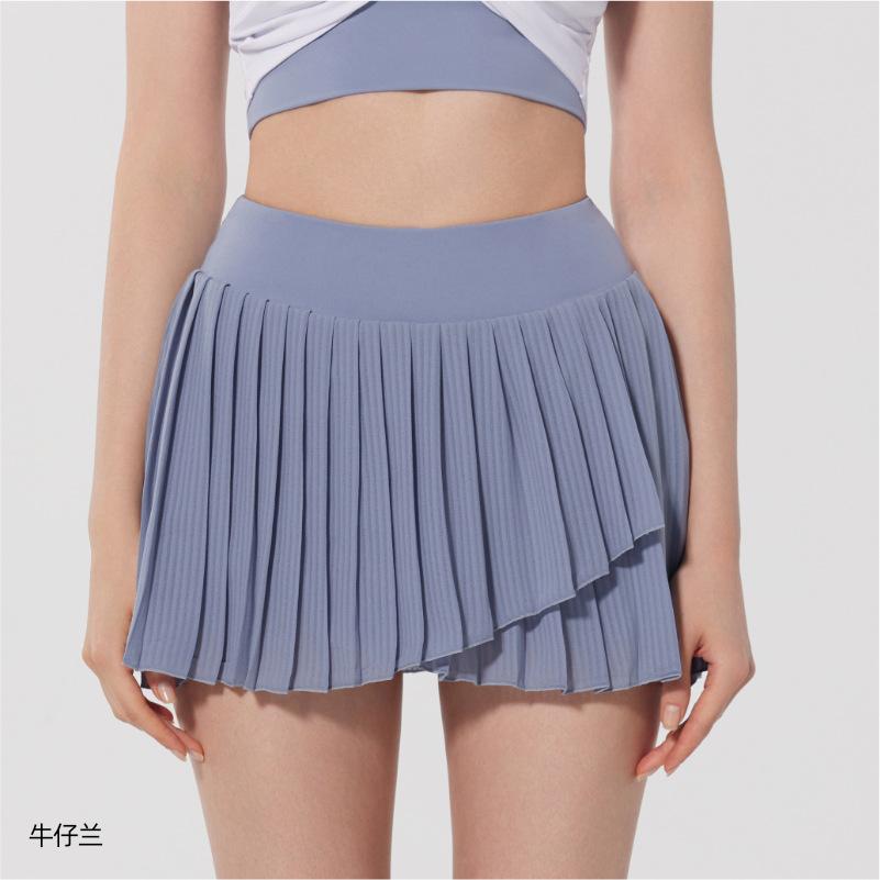 Antibacterial Yoga Skirt Sports Running Pleated Skirt Fake Two-piece Anti-light Lined Golf Tennis Skirt