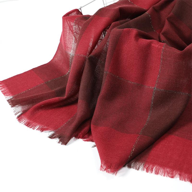 

Plaid wool silk scarf long scarf women s spring autumn and winter summer versatile thin shawl yarn widened бордовый