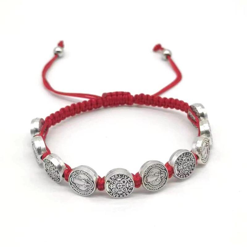 

12PCS/Pack San Benito Bracelets Protection Red Black Cord Benedict Medal Rosary Blessing Friendship Bracelet Gift for Women Men 1 pcs red