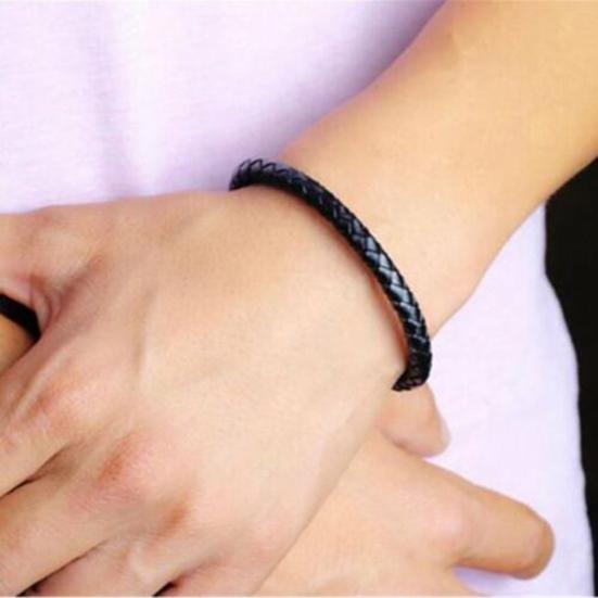 Unisex Faux Leather Braided Wristband Bracelet Magnetic Clasp Bangle Jewelry