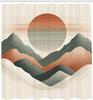 Neutral Shower Curtain, Modern Abstract Aesthetic Drawing of Mountains with Sun in Warm Tones, Cloth Fabric Bathroom D
