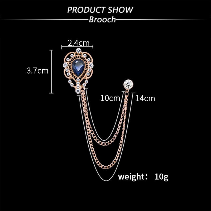 European & American Fashion Hollow Water Drop Brooch: Heart Chain Tassel Corsage for Men's and Women's Coats - Stylish, High-End Accessory.