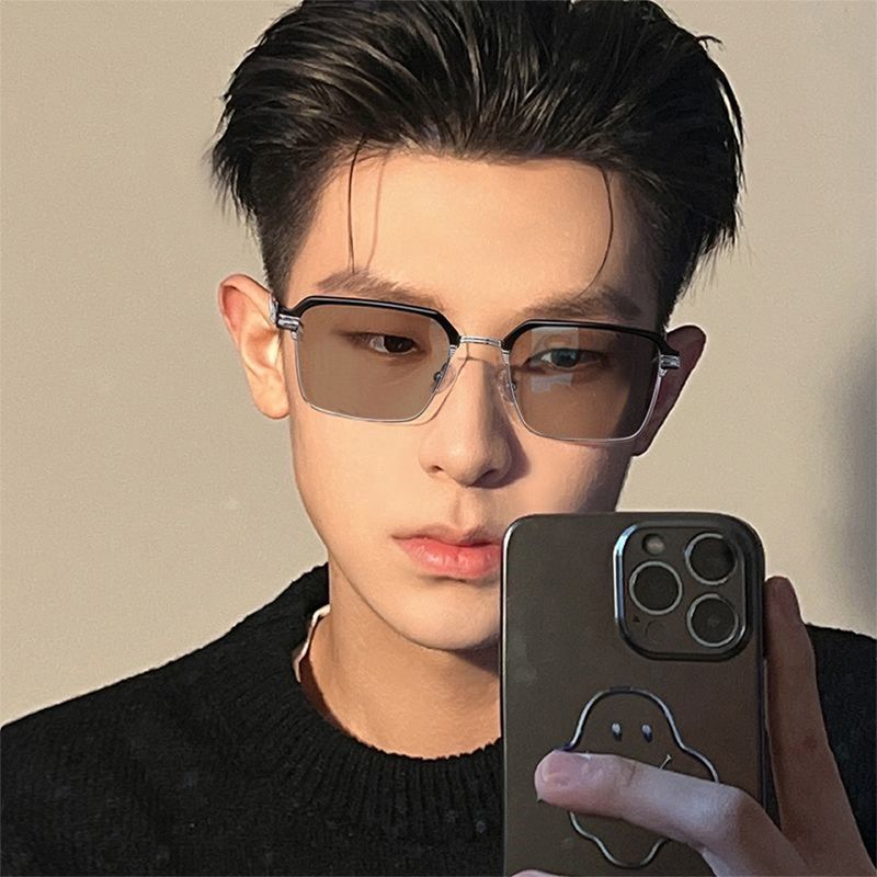 Anti-Blue Light Discoloration Myopia Glasses Boys And Students Big Face Square Glasses Frame Flat Glasses Women'S Trend Frame Hair