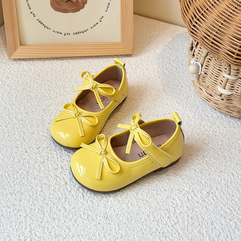 Girls Flats Soild Color Round Toes Kids Dance Performance Shoes Double Bows New Girls Leather Shoes Soft Sole Sweet