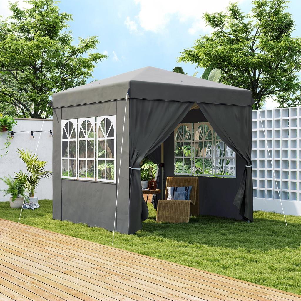 Gazebo Pop-Up 2,5 x 2,5 m con Pareti Laterali e Borsa per il Trasporto, Tenda da Giardino UPF50+ Regolabile in Altezza, Grigio Scuro