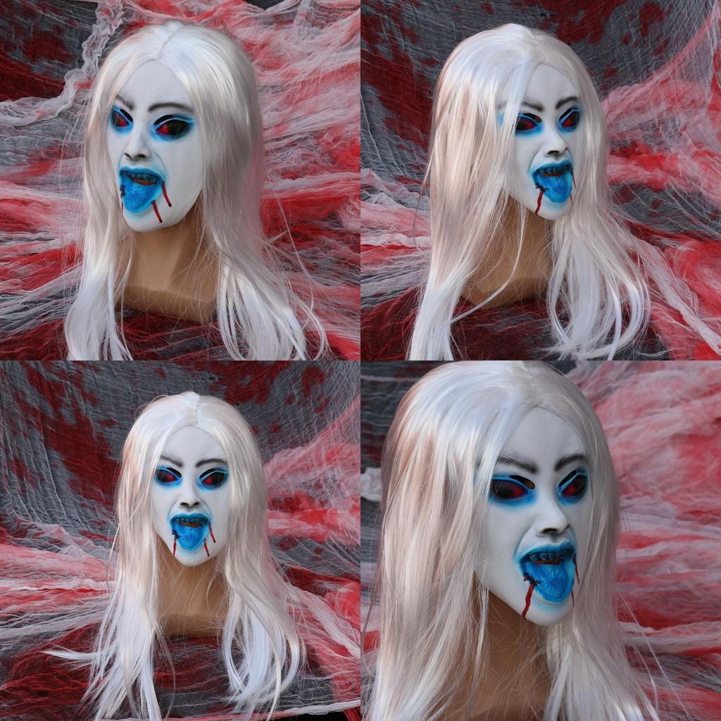 Ghost Female Latex Cosplay Mask With White Hair For Haunted Decorations House