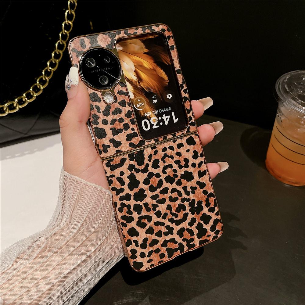

N3 Flip Cover Luxury Leopard Print Gold Plating Case For OPPO Find N3 Flip/N2 Flip Protective Hard Back Shell For Find N2 Flip