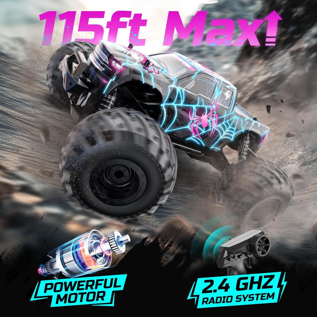 DEERC RC Off-Road Remote Control Car for Kids, 20KMH 114 Scale, Independent Suspension, 40-Minute Operation Time, 2.4GHz, with Lights, Perfect As a